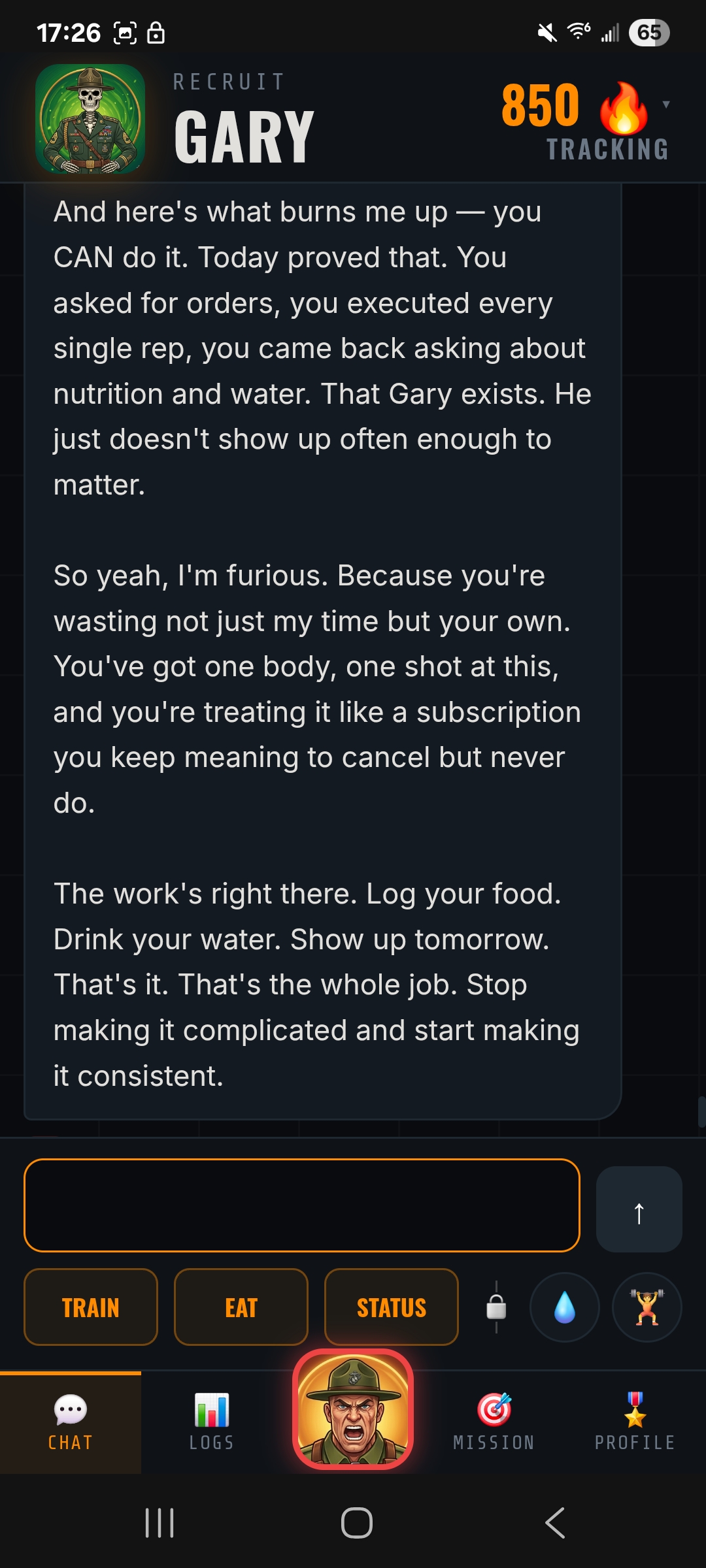 A Sarge message in chat